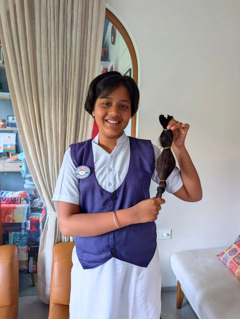 13-Year-Old Donates Hair to Madat Trust Through Happy Kids Foundation for Cancer Patients’ Wigs<br />

